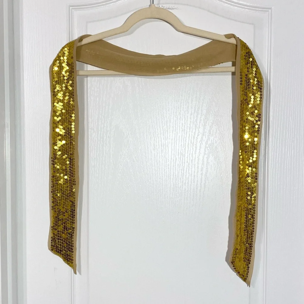 Sheer Gold Silk w/ Gold Sequins Sash Belt 57.5”L x 2.75”W